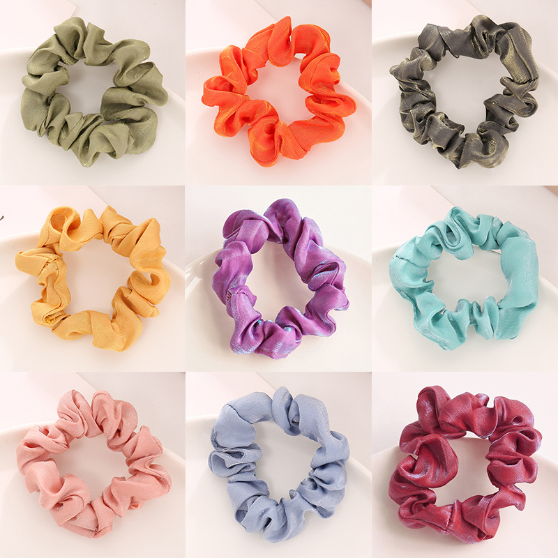 Sét 2 dây buộc tóc Scrunchies lụa kim tuyến HD74 vòng tròn nhỏ mầu ngẫu nhiên