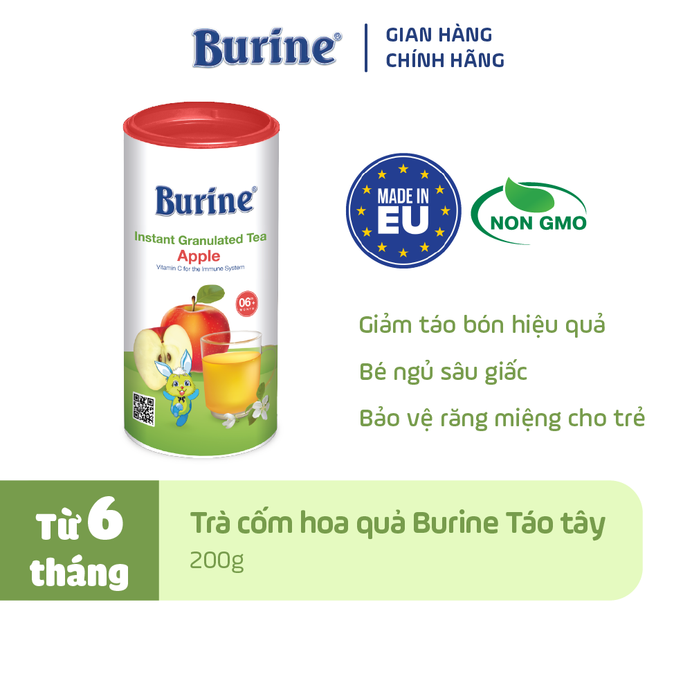 Trà cốm hoa quả Burine dinh dưỡng dành cho bé - Vị Táo Tây giúp hỗ trợ giảm viêm họng, táo bón