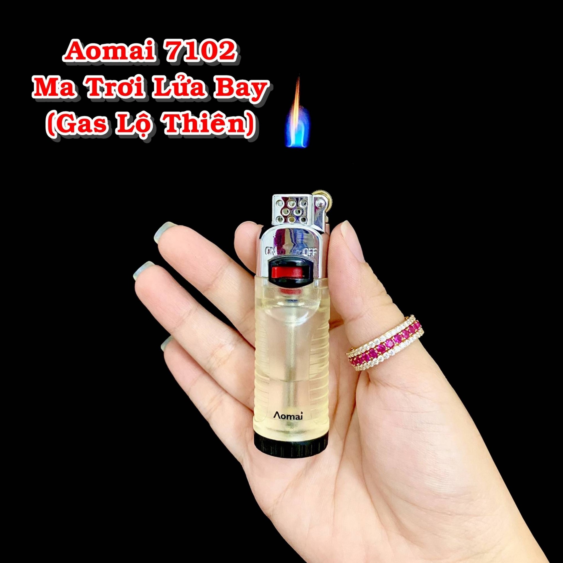 Bật Lửa Aomai 7102 Lửa Bay Trong Suốt – Xài Gas (giao màu ngẫu nhiên)