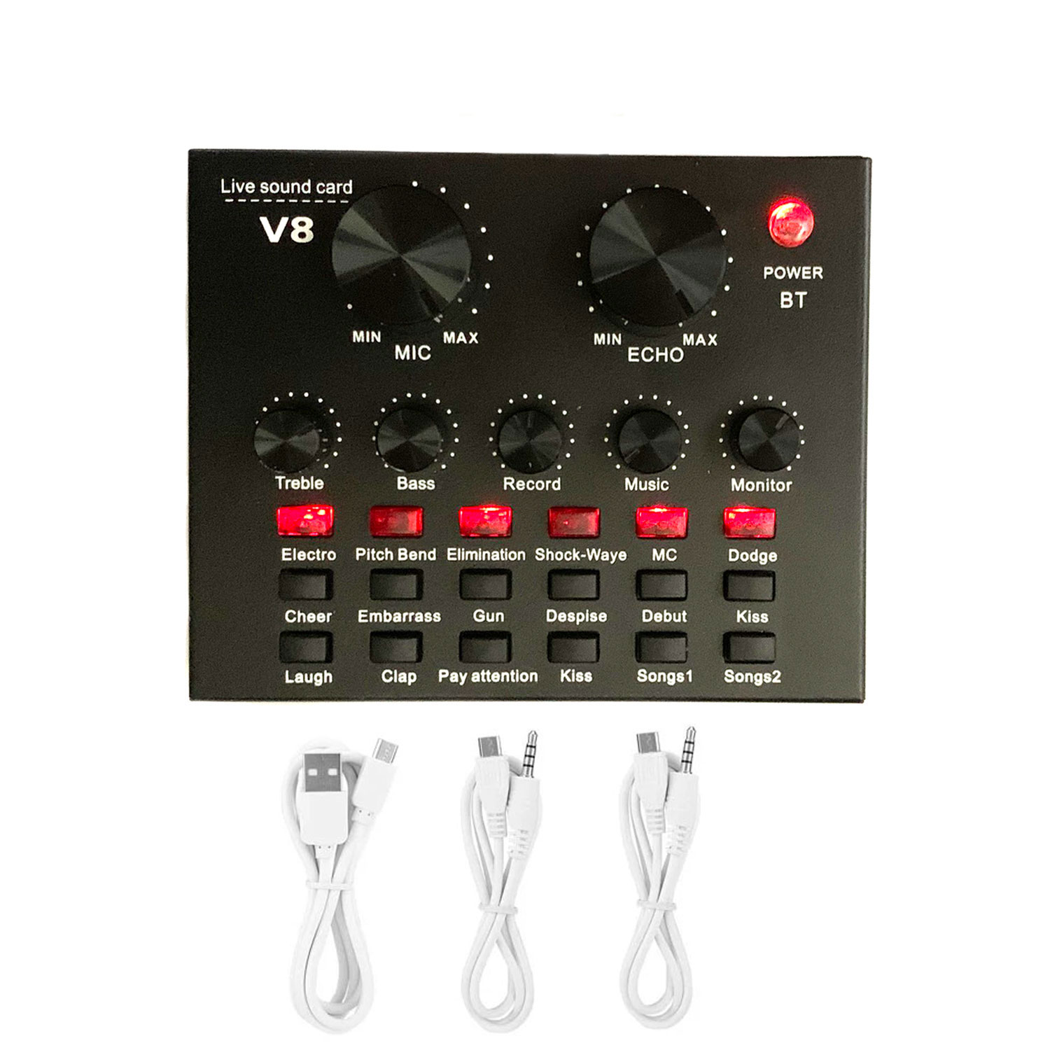 Sound Card Thu Âm Thanh, Livestream, Hát Karaoke Cuvave V8 - Bluetooth, Pin Sạc USB Audio Interface Soundcard V-8 Hàng Chính Hãng - Kèm Móng Gẩy DreamMaker