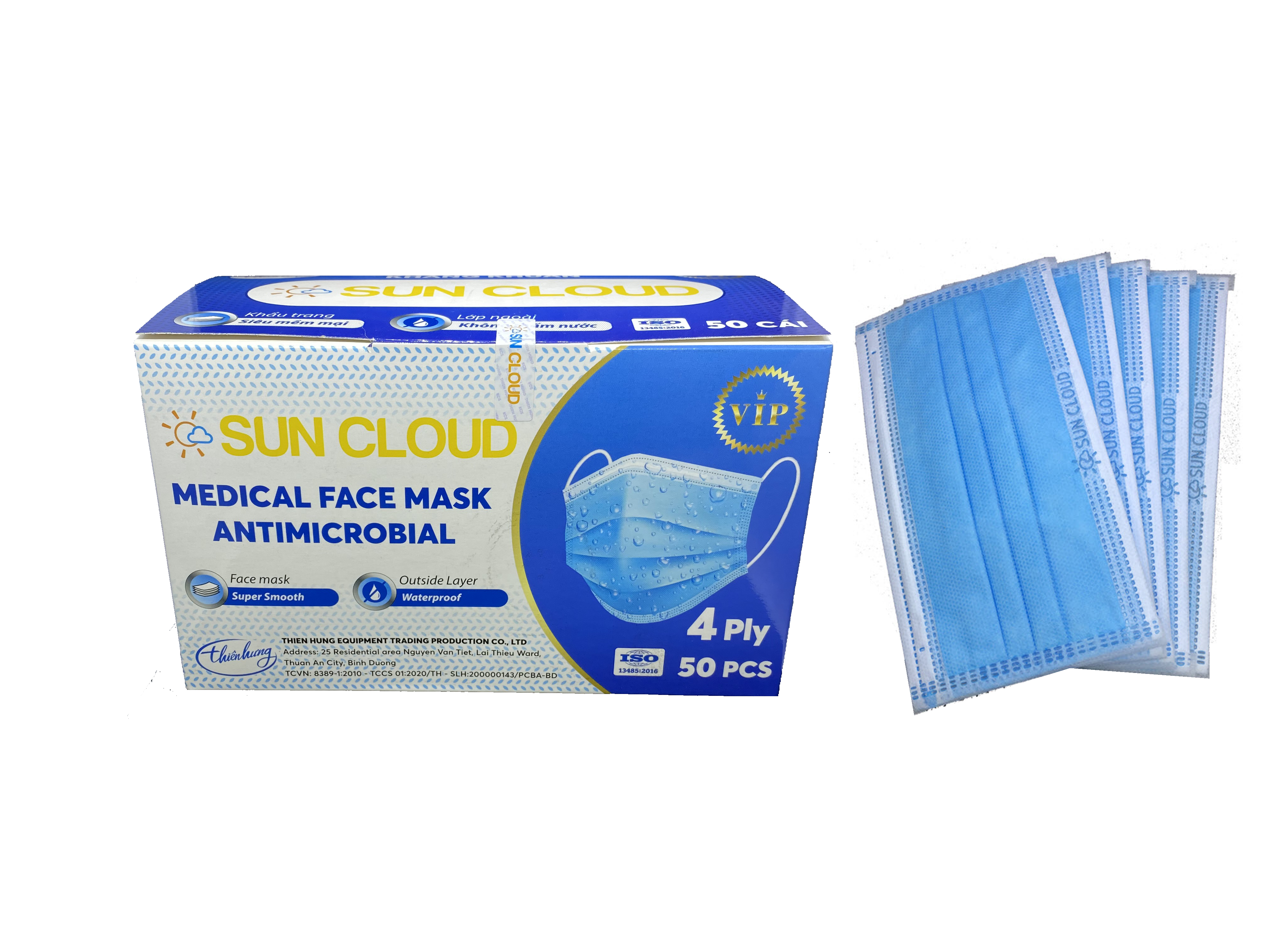 Khẩu Trang Y Tế Cao Cấp SUN CLOUD VIP - 4 Lớp Kháng Khuẩn / 99% Lọc Khuẩn, Bụi, Virus Tốt Nhất, Lớp Ngoài Không Thấm Nước, Chống Giọt Bắn