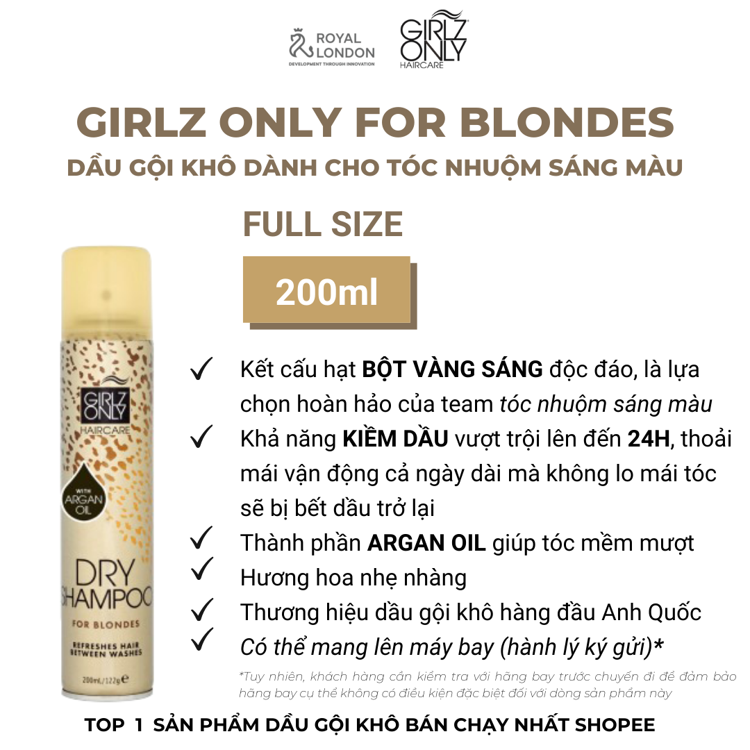 Dầu Gội Khô Girlz Only For Blondes 200ml (Vàng)