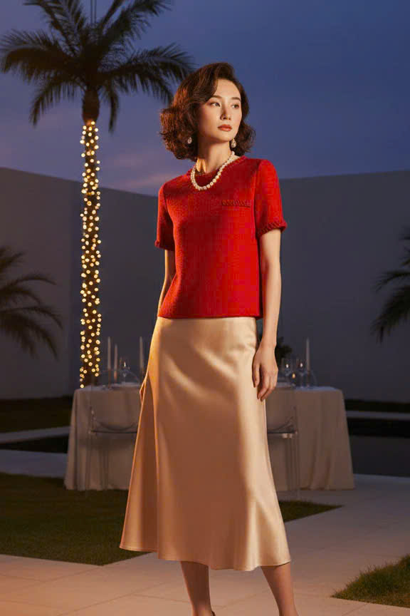 Áo Croptop Cổ Tròn Tếch Sam Tweed Đỏ Top213 thời trang thiết kế Hity