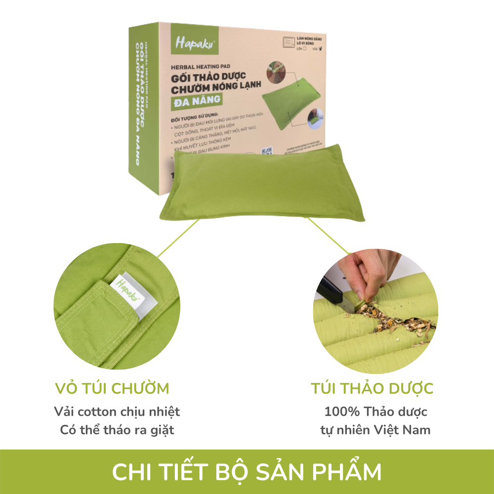 Gối chườm nóng thảo dược đa năng cho vùng cổ, lưng bụng, đầu gối, giảm nhức mỏi, thư giãn, gối ngủ ngon dùng lò vi sóng làm nóng - Hapaku