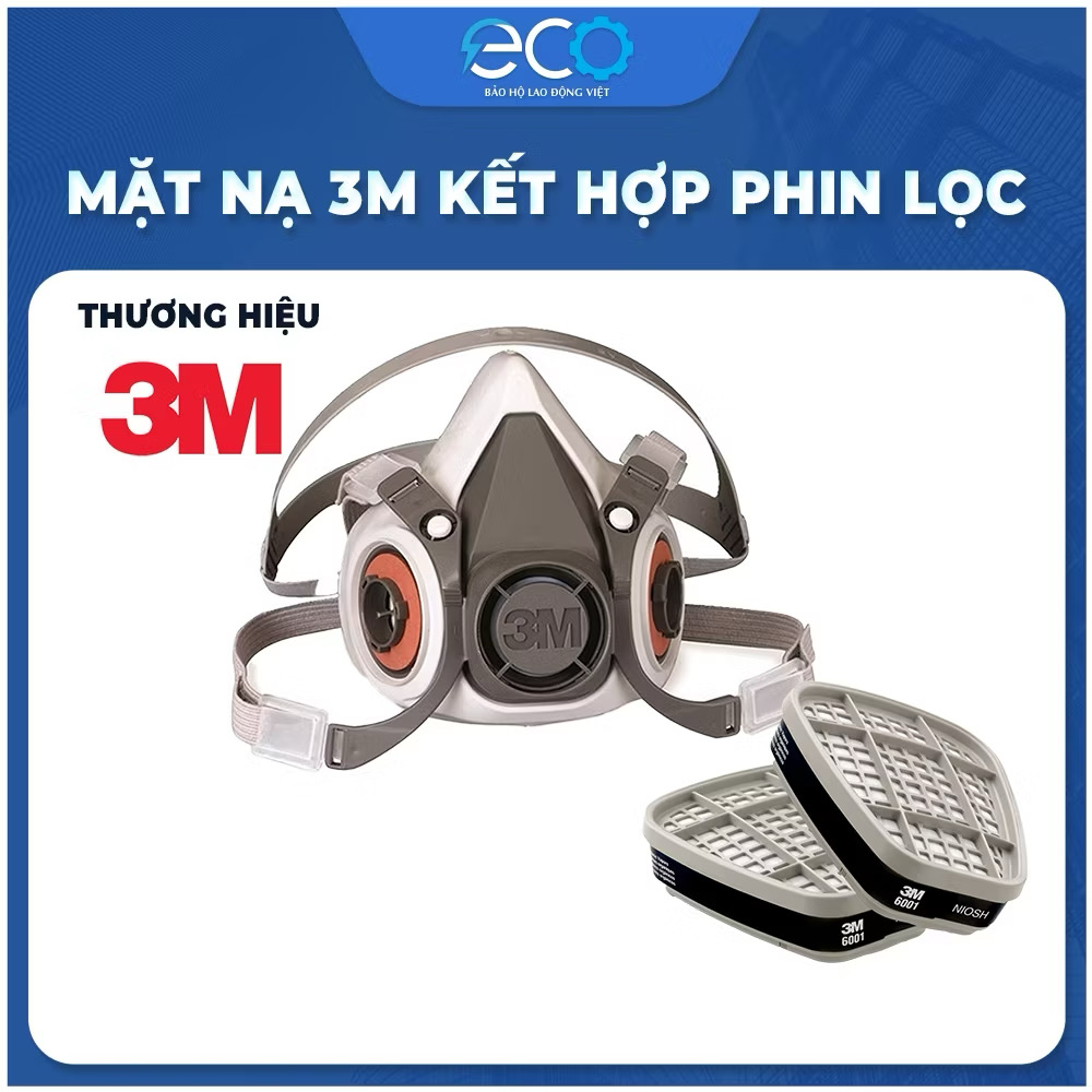 Bộ mặt nạ 3M lọc hơi hữu cơ 6100/ 6200 với phin lọc 6001, lọc hơi hữu cơ bằng than hoạt tính