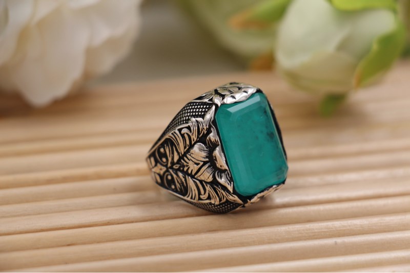 Nhẫn nam đính đá Aquamarine doublet - Turkish Handcrafted