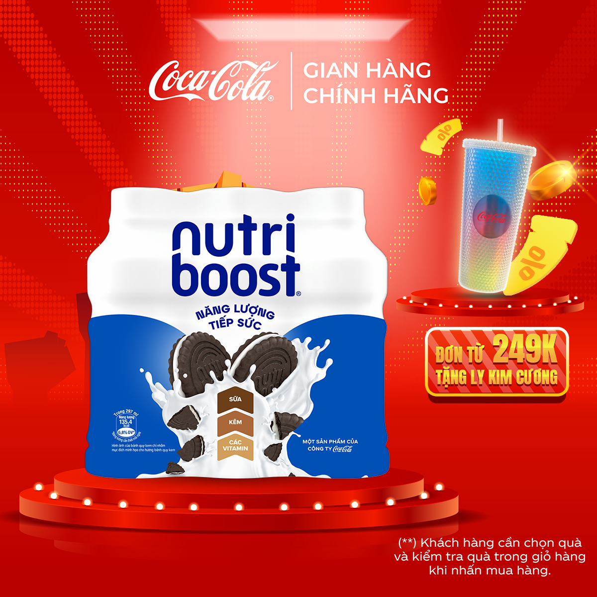 Lốc 6 Chai Thực phẩm bổ sung Nước uống sữa trái cây Nutriboost hương bánh quy kem 297ml/Chai Coca-Cola Official Store