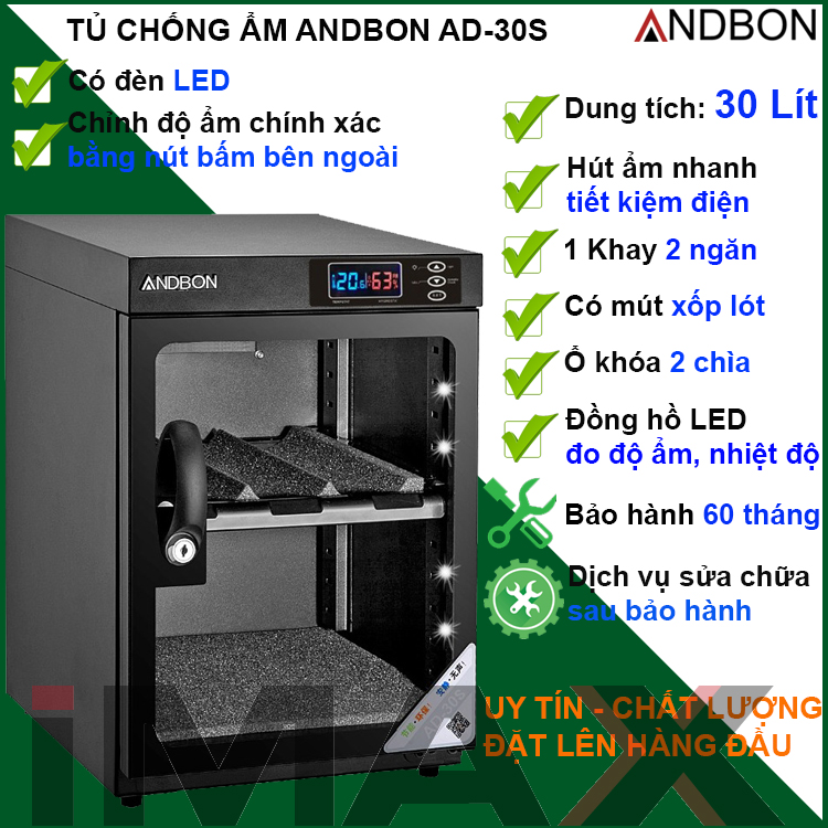 Tủ Chống Ẩm Andbon AD-30S (30 lít) - Hàng Nhập Khẩu