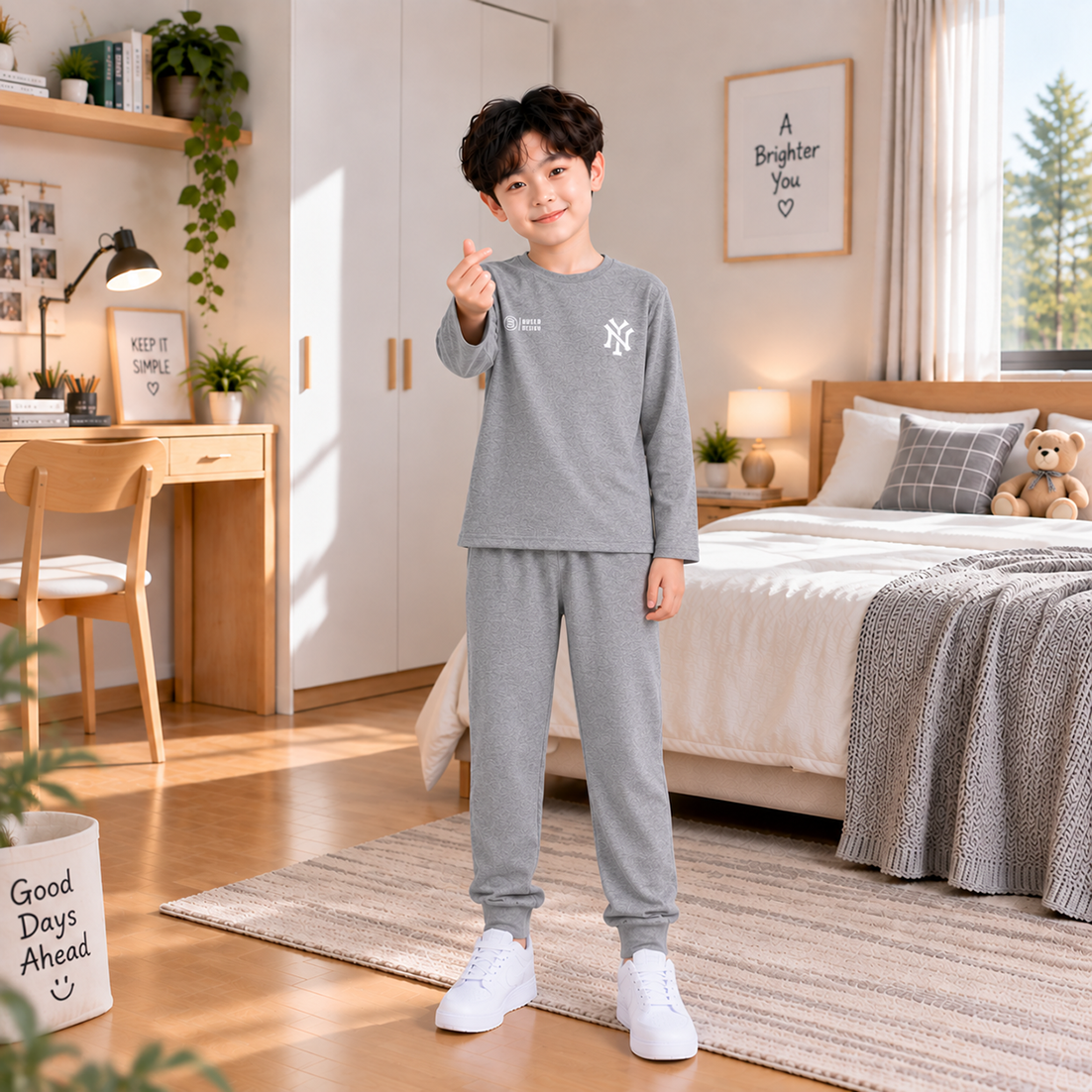 Bộ thu đông bé trai Bigfox 3-11 tuổi N26 Bộ dài tay thu đông giữ nhiệt cho bé size đại 9-30kg