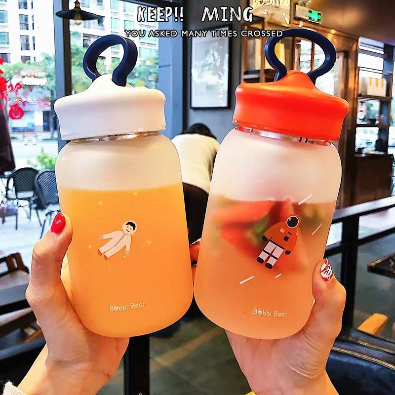 Bình thủy tinh mặt nhám có khe để điện thoại 460ml 600ml