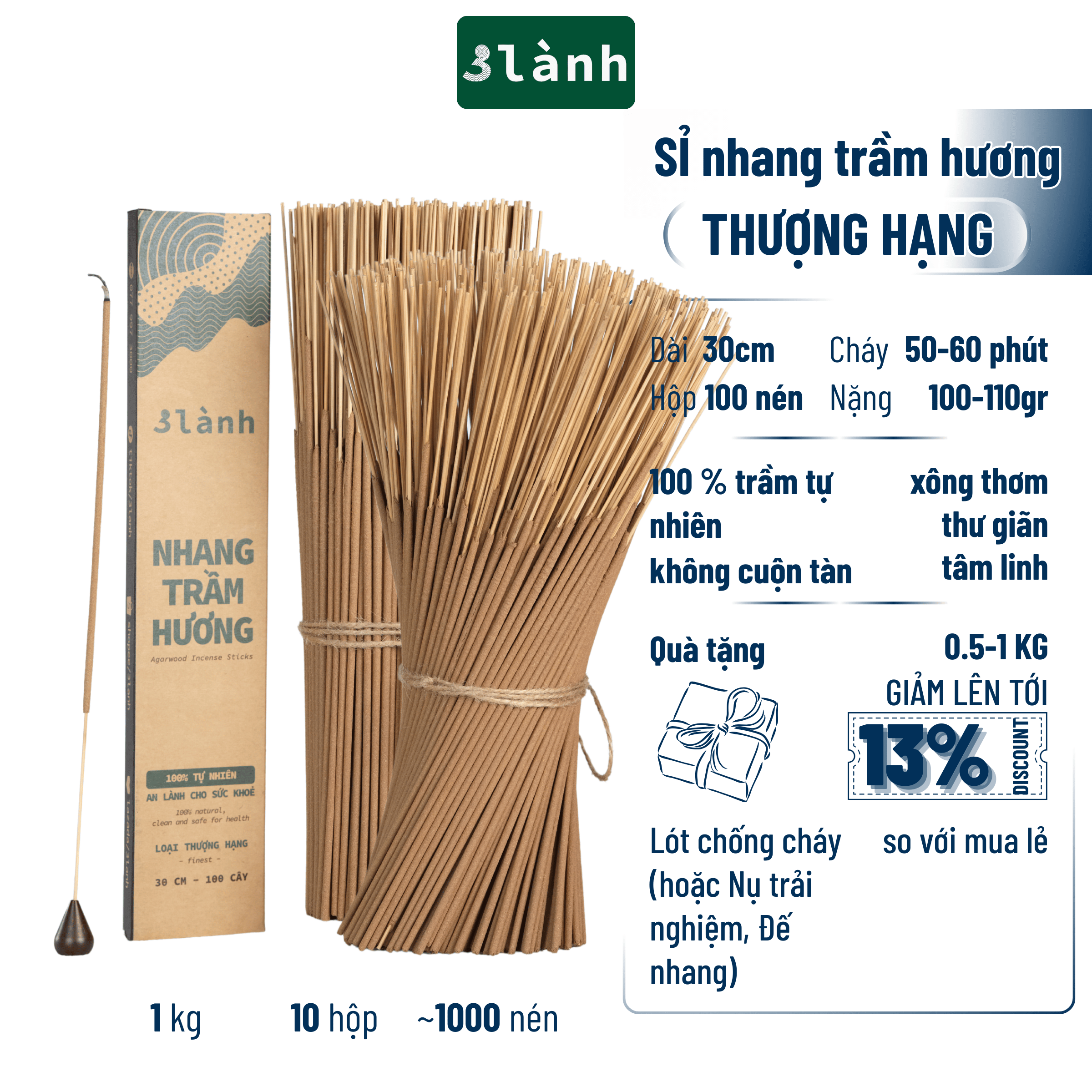 Nhang Trầm Hương 3 Lành Loại Thượng Hạng Dài 23-30-40cm 0.5kg Tự Nhiên 100% >15 Năm Thờ Cúng Tâm Linh Tài Lộc