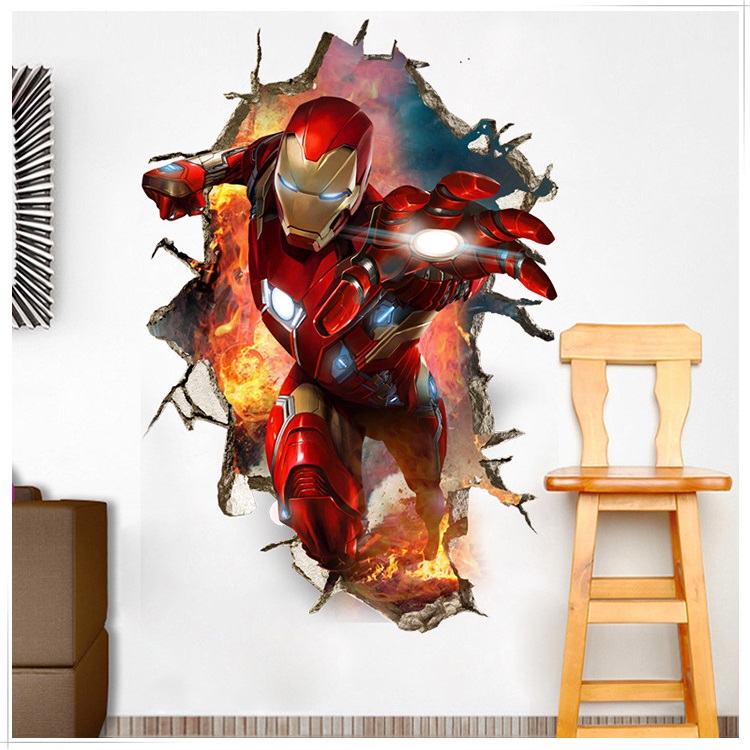 Decal dán tường 3D siêu anh hùng Người sắt size lớn - decal Iron man biệt đội báo thù