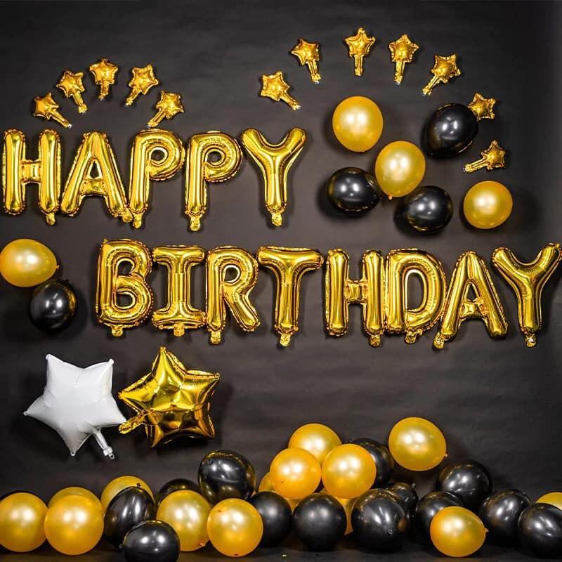 Bóng Chữ Happy Birthday Và 30 Bóng Nhũ