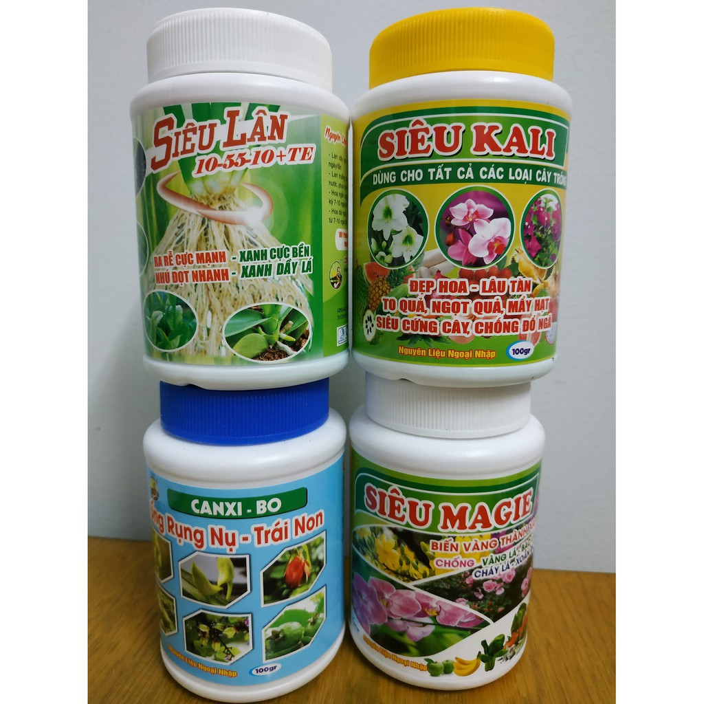 Combo Phân Bón Dưỡng Cây, Kích Hoa, Nuôi Trái lan,cây ăn trái ( Canxi-bo + Kali + Magie + lân ) 100 gram/chai-BIOMAX