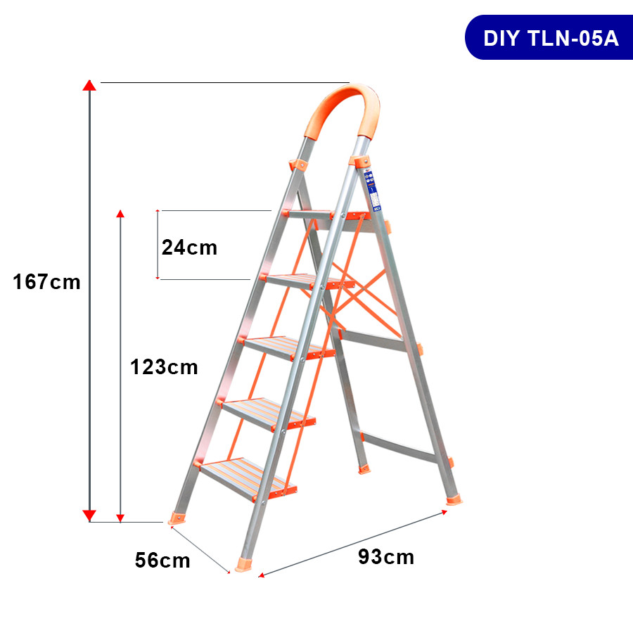 Thang ghế nhôm bản bậc rộng DIY TLN-05A ( 5 bậc ) chiều cao sử dụng tối đa 123cm