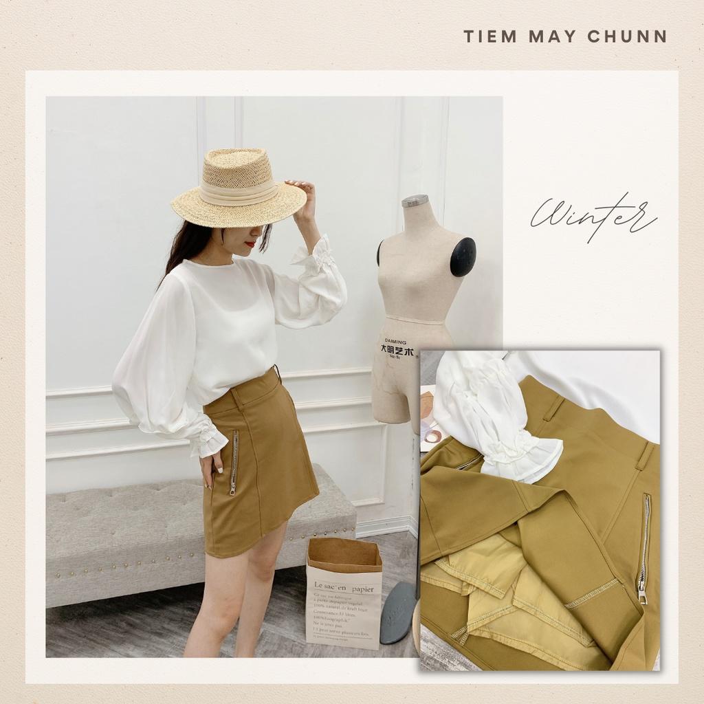 Set áo mix chân váy nâu