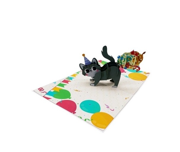 Thiệp 3D Pop Up Mèo Đội Nón Sinh Nhật – Thiệp Chúc Mừng Sinh Nhật Dễ Thương, Độc Đáo, B27
