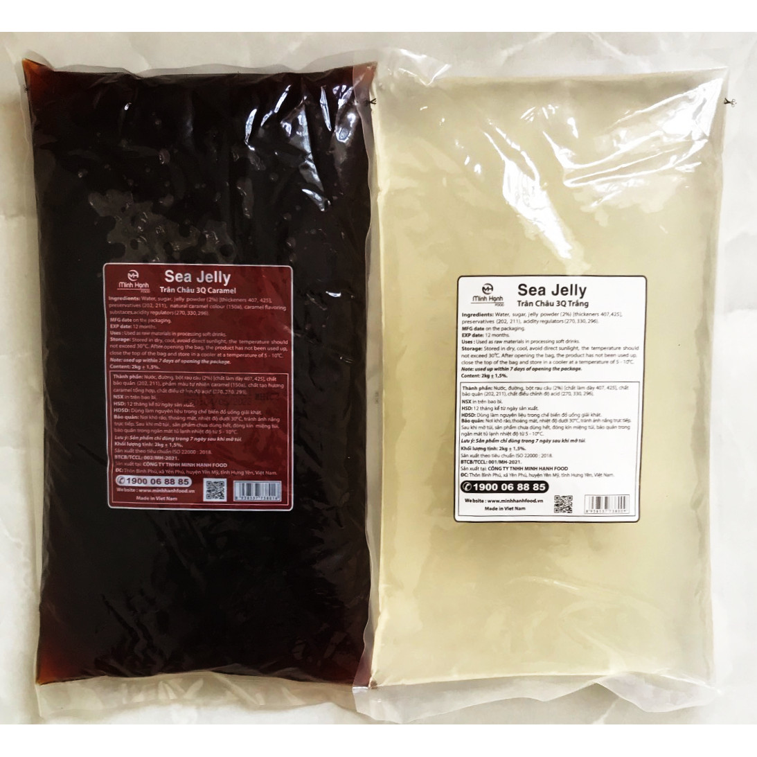 Combo 2 gói Trân Châu Đen và Trắng 3Q Sea Jelly 2 kg /Thạch 3Q Sea Jelly (ngon, dai giòn sần sật - dùng trực tiếp mà không cần nấu hay chế biến khác)