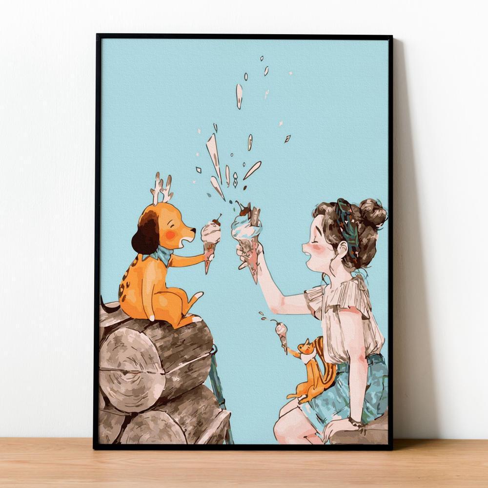 Tranh số hóa Niềm vui bên nhau đã căng khung 40x50cm