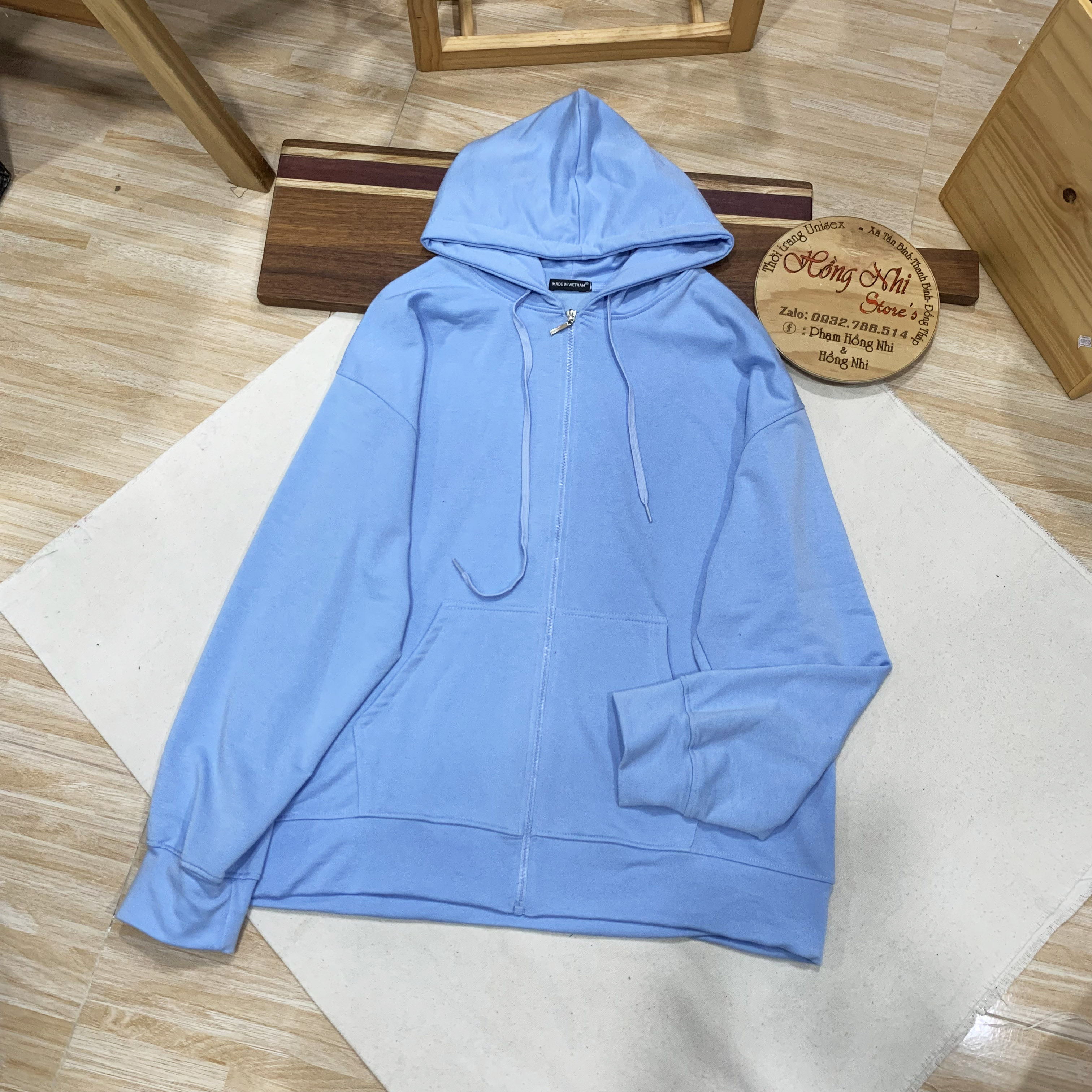 Áo Khoác Hoodie Zip Trơn Oversize Ulzzang Unisex Hoodie Dây Kéo Màu Xanh Dáng Rộng - MM