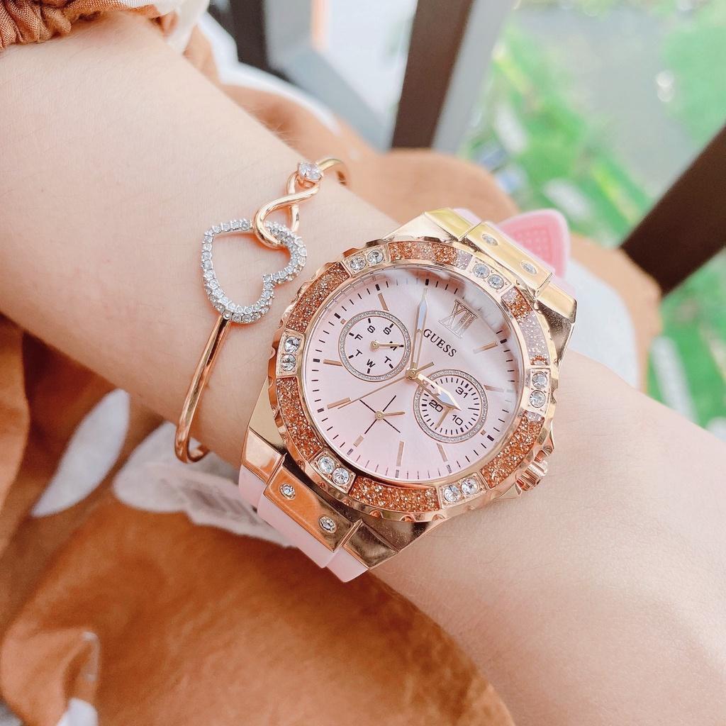 Đồng Hồ Nữ Guess U1053L3 Hublot Hồng Viền Đính Đá (Size 38mm)