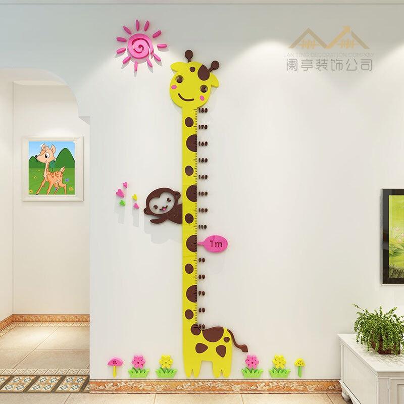 Thước Đo Chiều Cao Dán Tường Mica 3D Nổi hình hươu và khỉ con trang trí phòng ngủ cho bé
