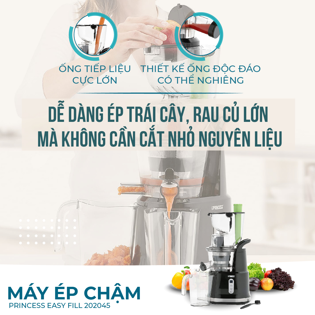 Máy ép chậm Princess Easy Fill 202045- Hàng chính hãng