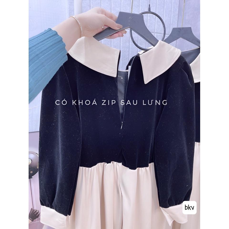Váy Midi Nhung Đen Cổ Búp Bê Dáng Xoè Siêu Xinh Có Ảnh, Kèm Video Thật