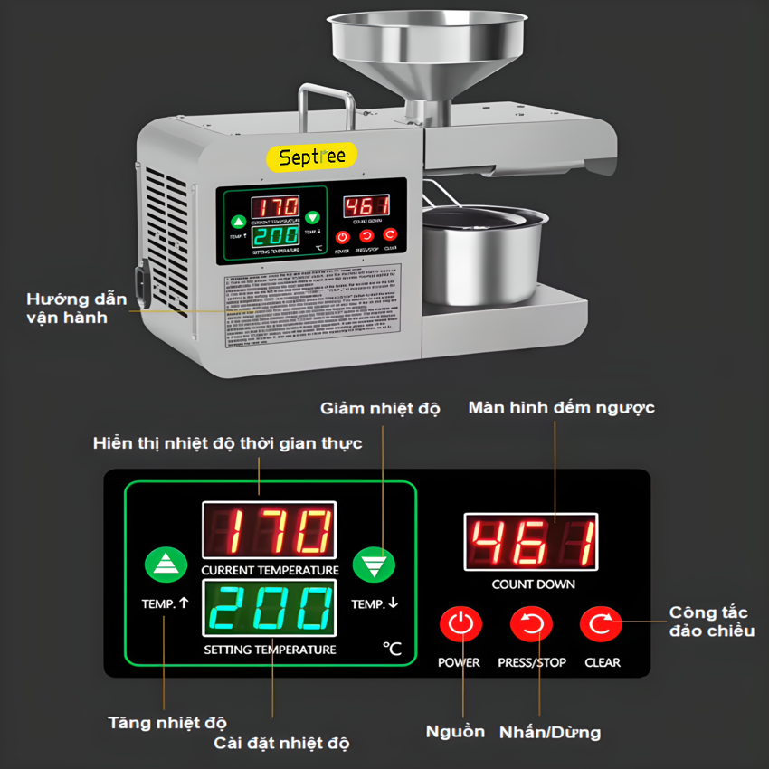 Máy ép dầu thực vật chuyên dụng dùng trong gia đình thương hiệu cao cấp Septree X8S - Hàng Nhập Khẩu