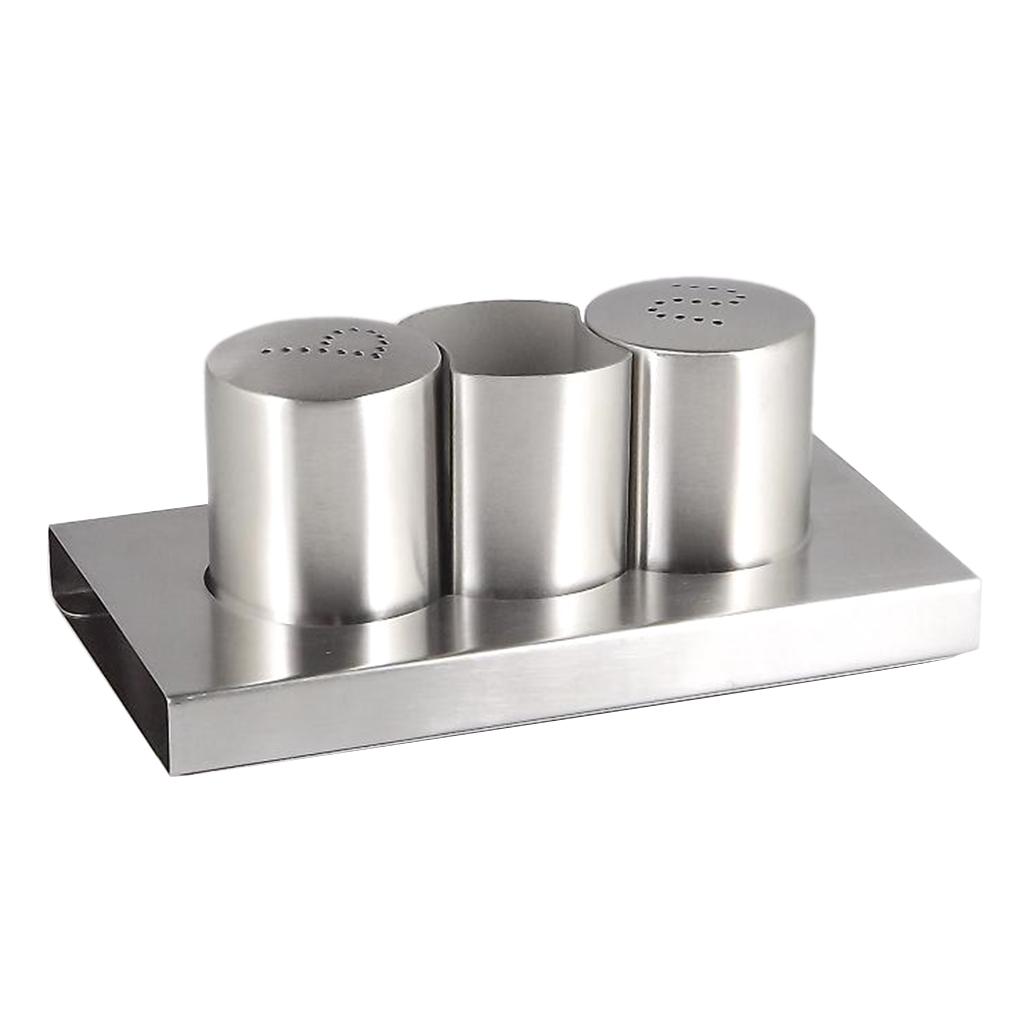Stainless Steel Seasoning Boxes With Toothpick Holders Set Table Spice Jar Barbecue Pepper Shaker Can Table Condiment Dispenser Set