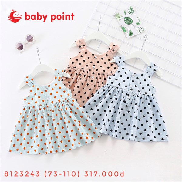 Váy sát nách chấm bi cotton Hàn Quốc cho bé gái