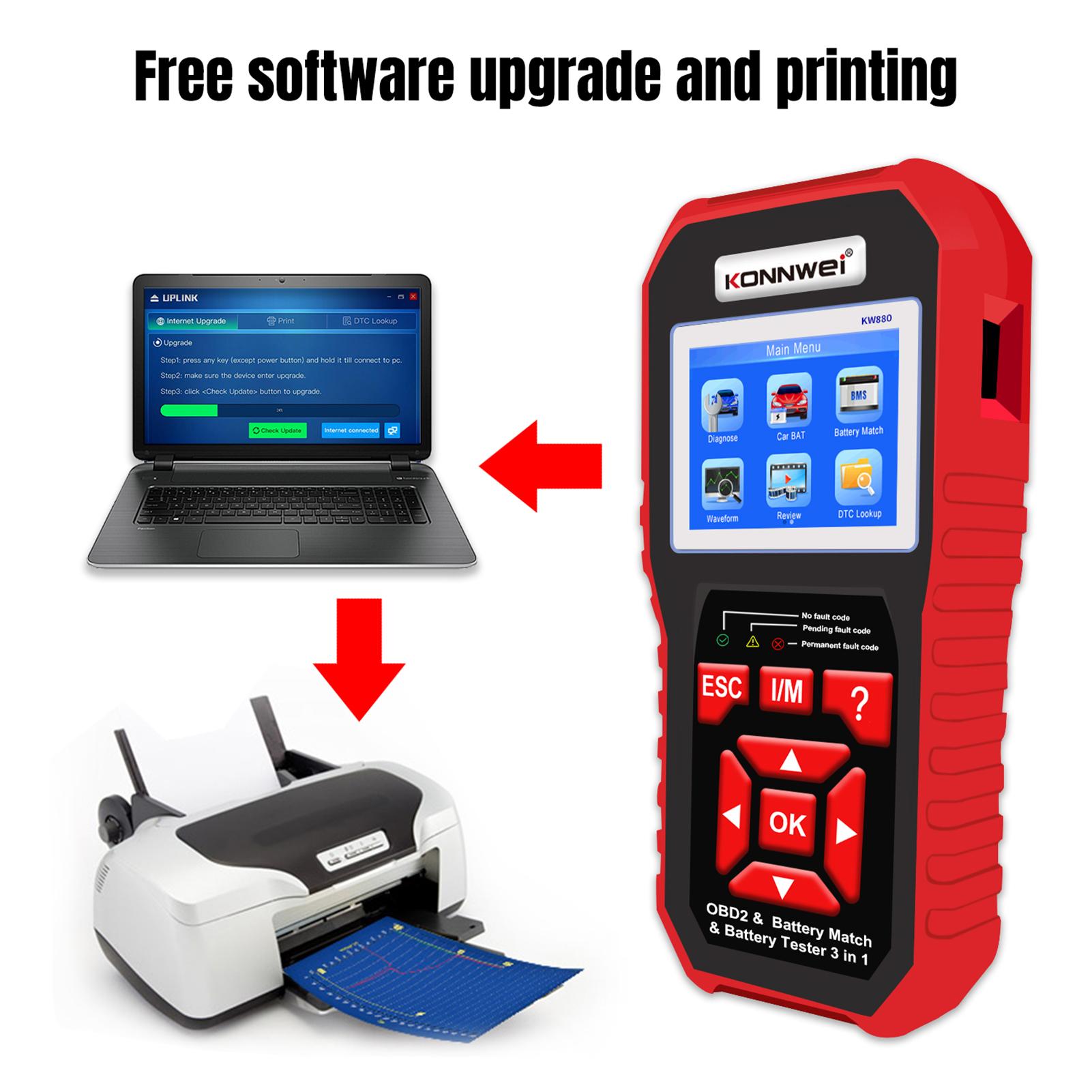 KONNWEI KW880 Universal Battery Tester& Car Battery Match Car OBDII Diagnostic Fault Scanner for 6V-12V Car Motorcycle Battery Test
