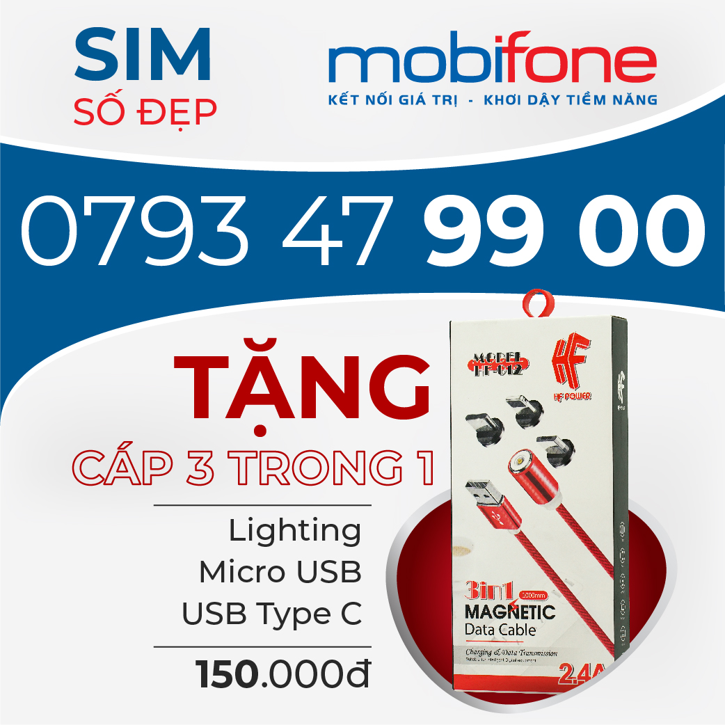 Sim Cặp Đôi phong thủy chính hãng Mobifone tặng Cáp 3in1