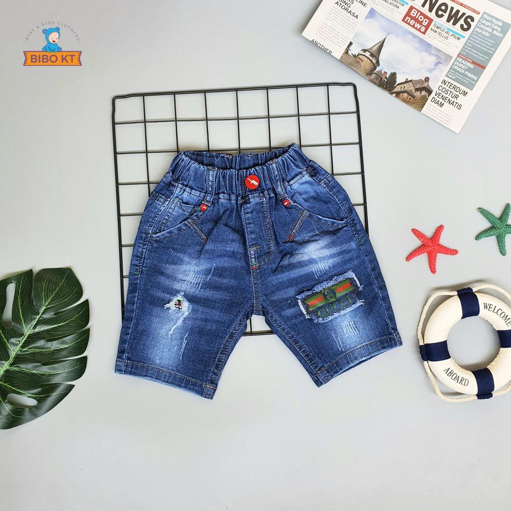 Quần jean lửng thời trang bé trai màu xanh đen woat bạc size 3-18