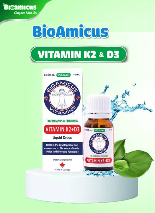 BioAmicus Vitamin K2+D3 MK7 - Made in Canada - Hỗ Trợ Chống Còi Xương, Tăng Chiều Cao Tối Đa Cho Trẻ Sơ Sinh Và Trẻ Nhỏ (Chai 10ml)