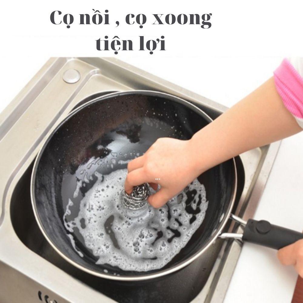 Miếng cọ xoong nồi chảo inox không gỉ, miếng nhùi cọ xoong chảo kim loại gói 4 miếng và 6 miếng
