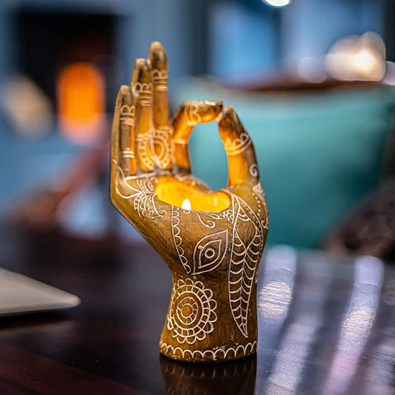 Buddha Yoga Candle Holder Mudra Hand Tabletop Tealight Decor Statues Home Office Yoga Studio Collectible Figurines Candlestick for Relieve Pressure