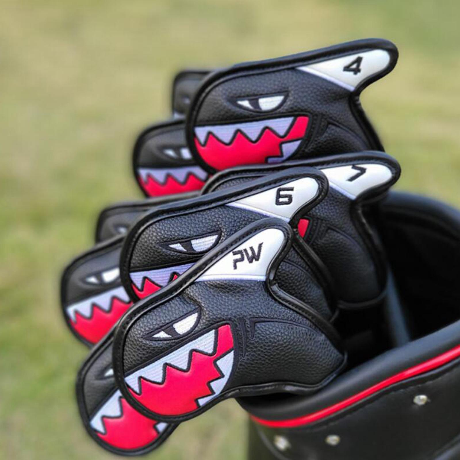 9x Shark Golf Iron Head Covers Leather PU Golf Club Headcovers