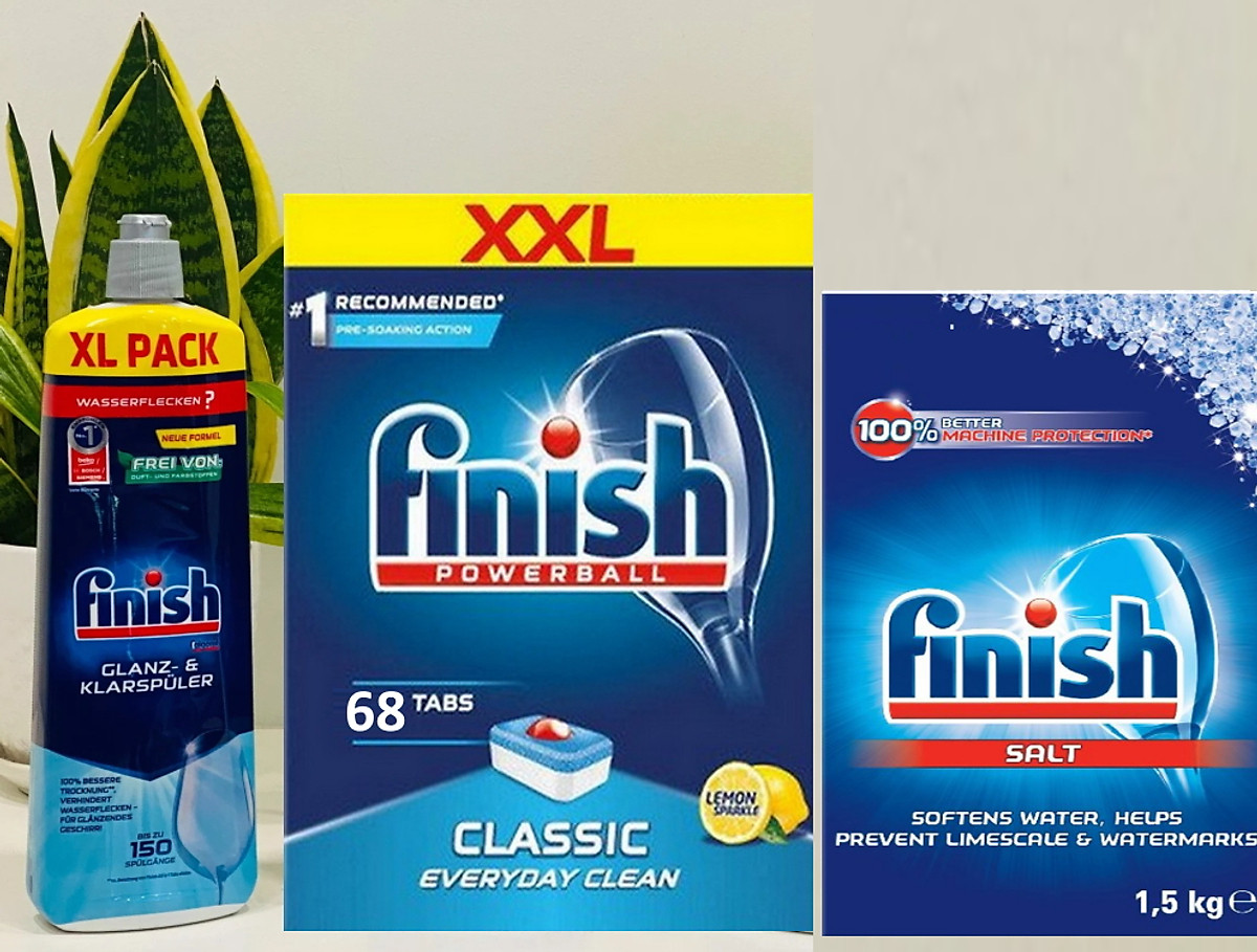Combo Viên rửa bát Finish 68 viên+Muối Finish 1,5kg+bóng finish 800ml dùng cho máy rửa bát