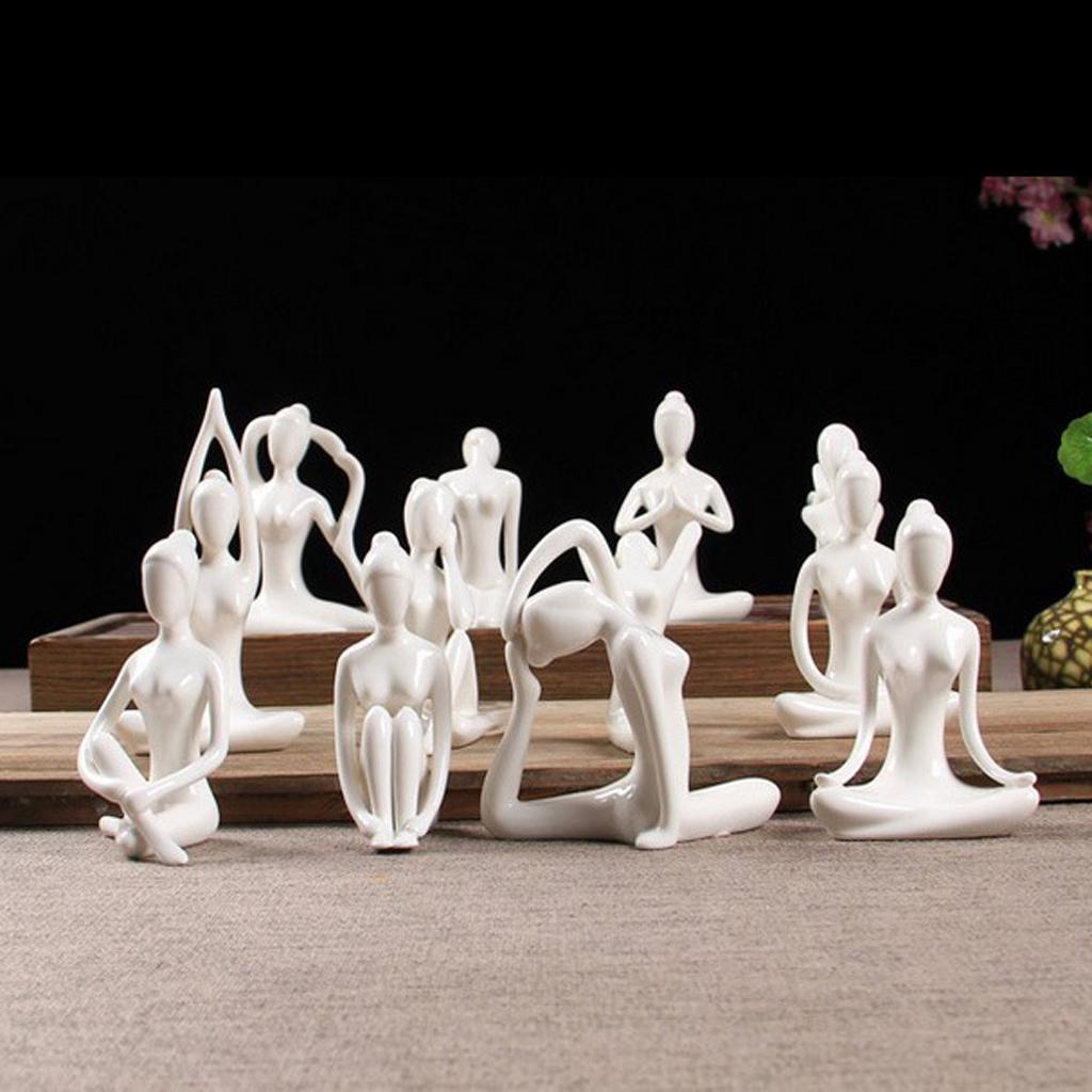 5x Ceramic Yoga Figure Ornament Statue Sculpture for  Desk Decor