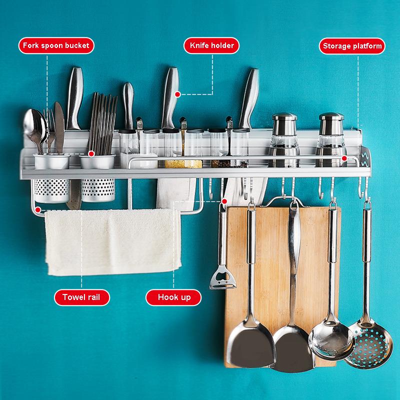 Kệ Đựng Đồ Nhà Bếp Treo Tường Gia Vị Lưu Trữ Giá Để Dao Đa Năng Nhôm Không Gian Đồ Mặt Dây Chuyền Giá Đỡ Móc Lưu Trữ Vật Dụng
