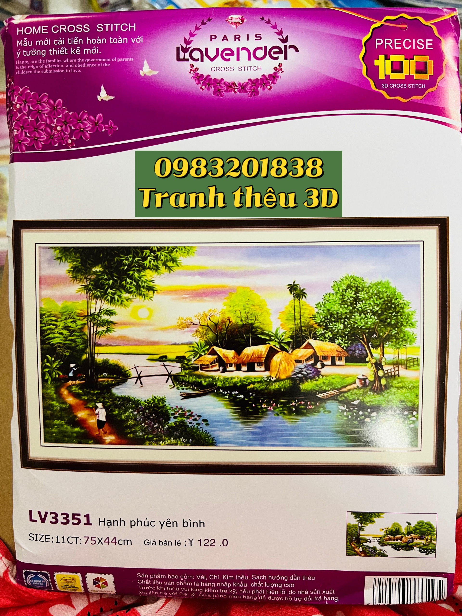 Tranh thêu chữ thập Phật di lặc 624, kích thước 121 x 60 cm