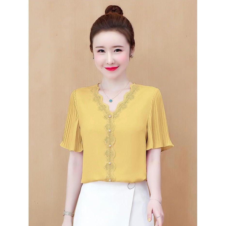 Áo sơ mi cổ v tay cánh tiên-áo sơ mi nữ điệu đà