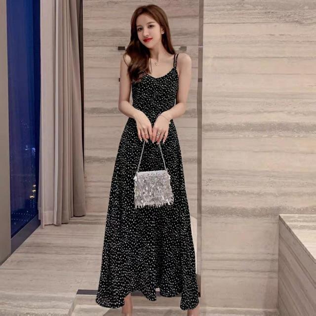 VÁY MAXI CHẤM BI ĐỎ VÀ ĐEN