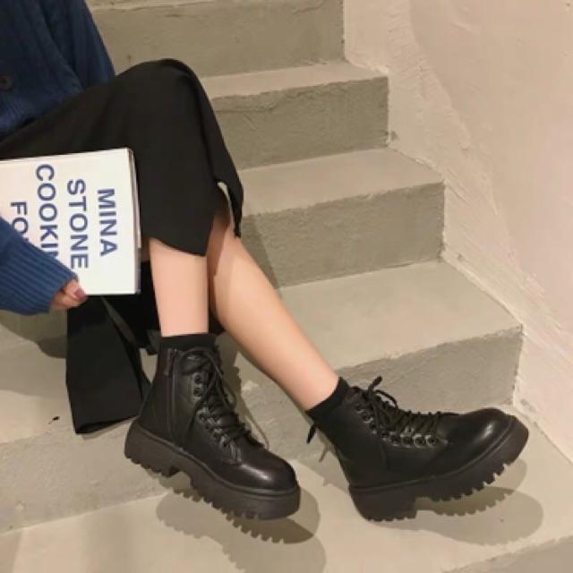 Bốt nữ, giầy boots cổ ngắn buộc dây ullzang phong cách Hàn