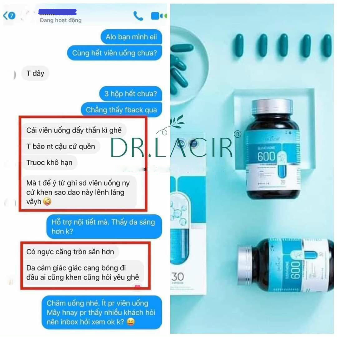 [Tặng 2 Nạ] Glutathione 600 - Viên Uống Trắng Da Glutathione Dr.Lacir :Đẹp Da, Mờ Nám, Cân Bằng Nội Tiết Tố (Chính Hãng Dr Lacir)