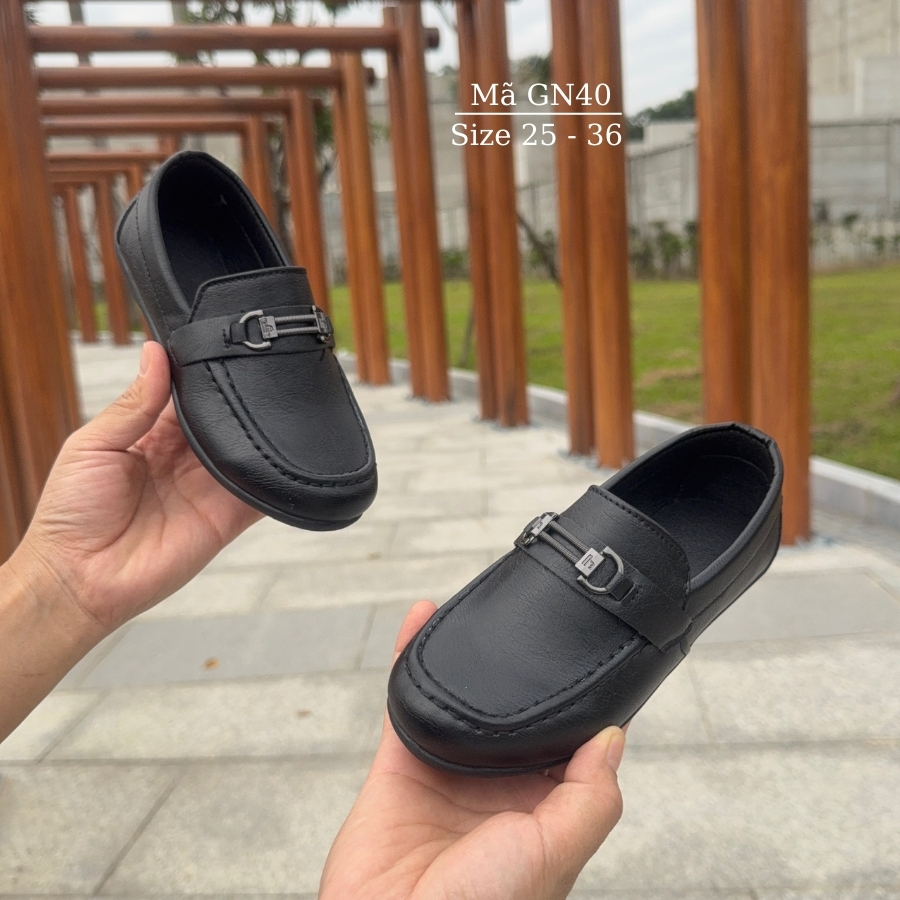 Giày lười bé trai, giày Moca màu đen/trắng trẻ em học sinh nam 2 - 8 tuổi mặc vest đi tiệc phong cách sang trọng lịch sự NHÍM SHOP GN40