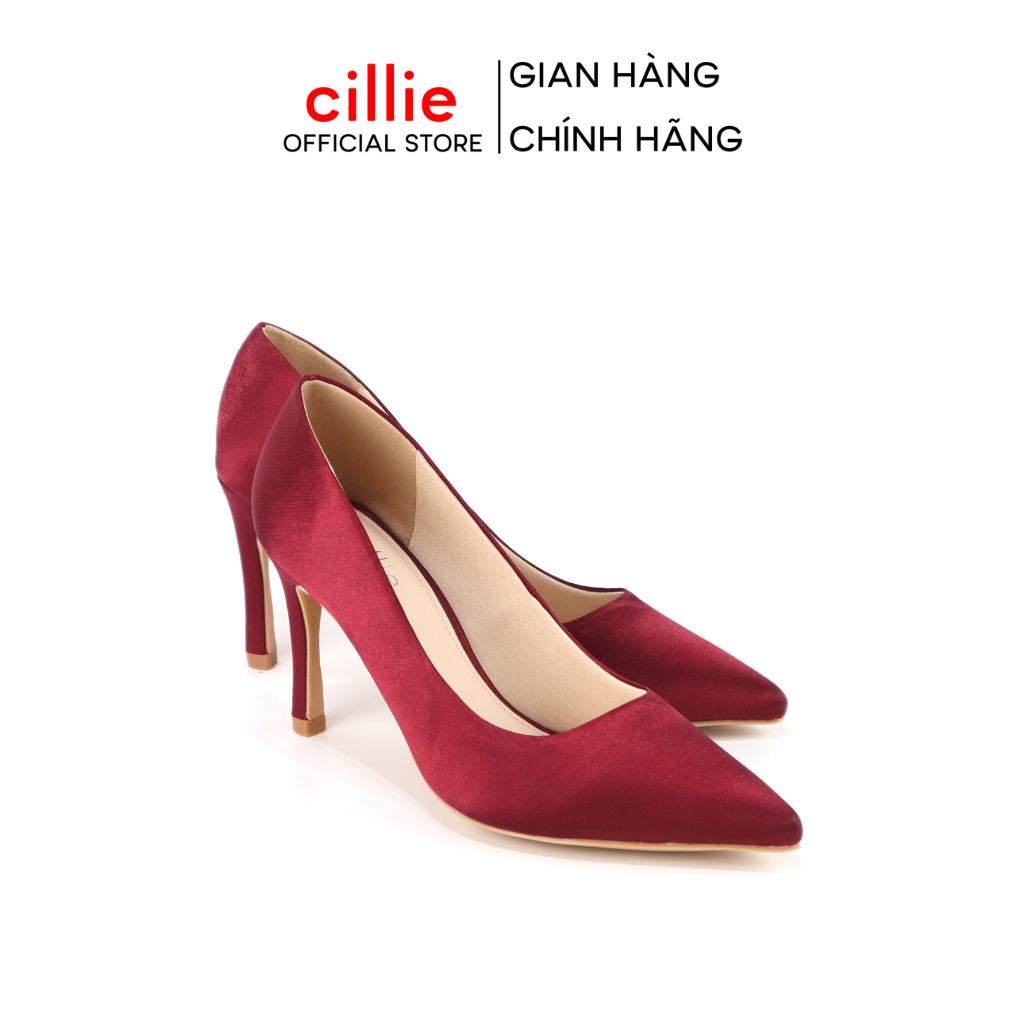 Giày cao gót đi tiệc nữ Cillie mũi nhọn cao 8cm bọc satin 1233