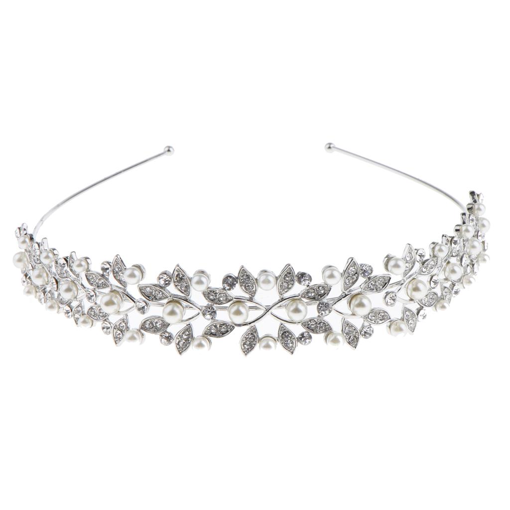 Wedding Women's Crystal Bridal Flower Leaves Crown Headband Tiara Headpiece