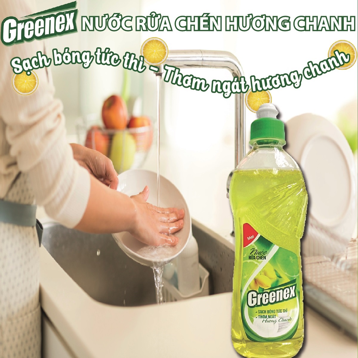 Combo 4-12 Chai Nước rửa chén bát 100% Thiên nhiên An toàn Greenex 750g Hương chanh